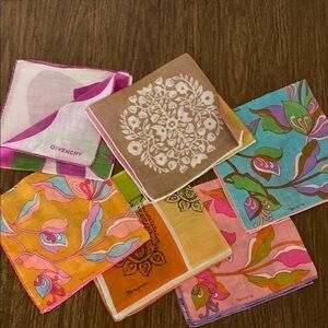 VINTAGE ARTIST SIGNED HANKIES 60’s LOT OF 6 MCM / LINEN